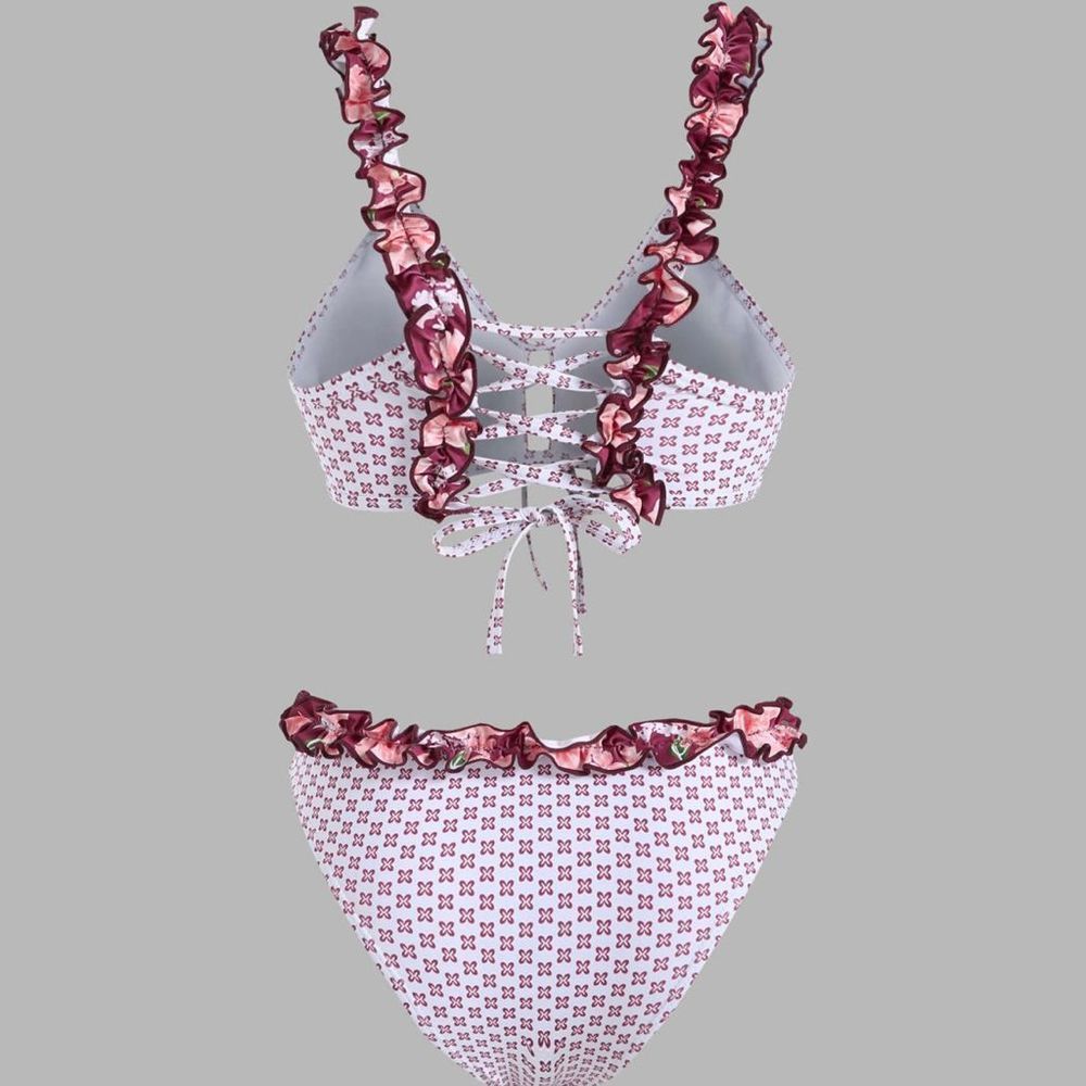 NWT Patchwork Floral Ruffle Cut out Bikini Set S $25 Cider boho hippie - Picture 5 of 5